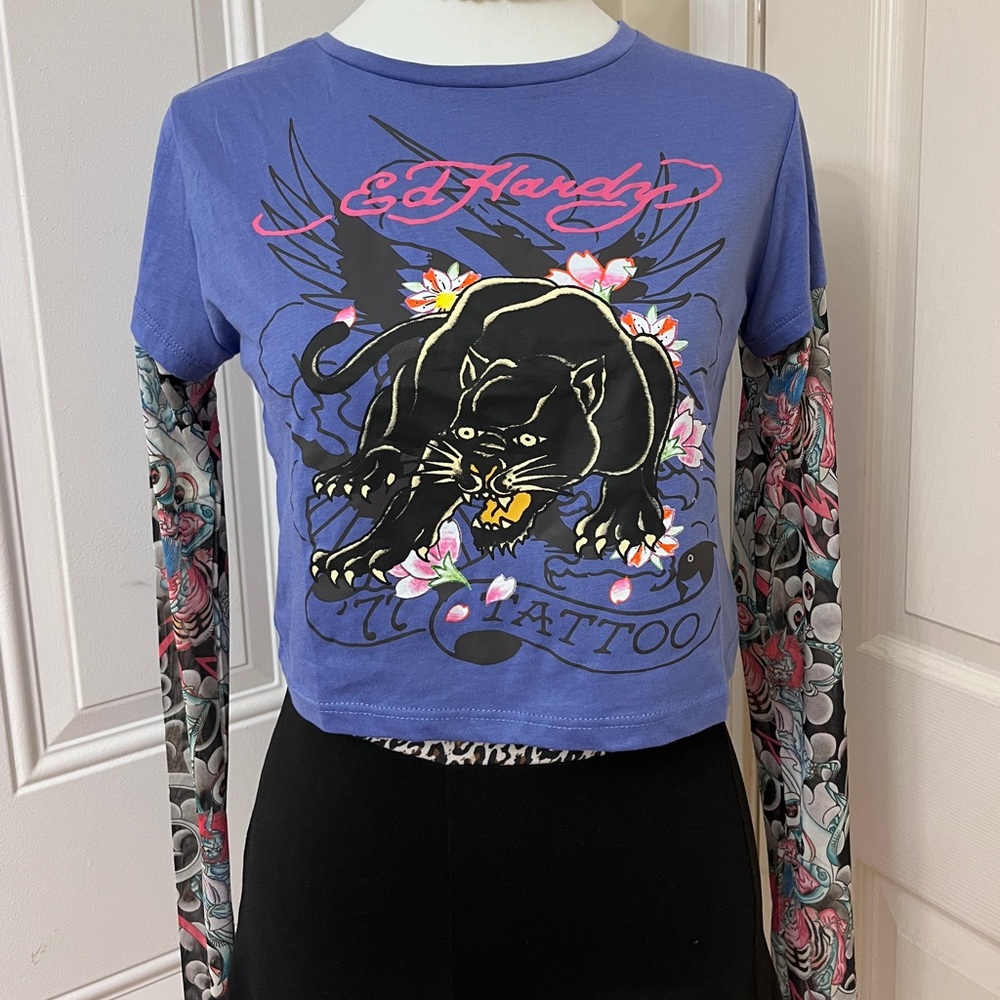 Ed Hardy Long Sleeve Crop Tee